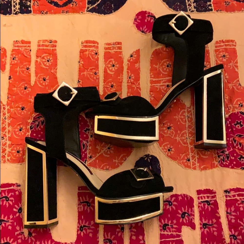 Black and gold Kay Maconie London platform sandals